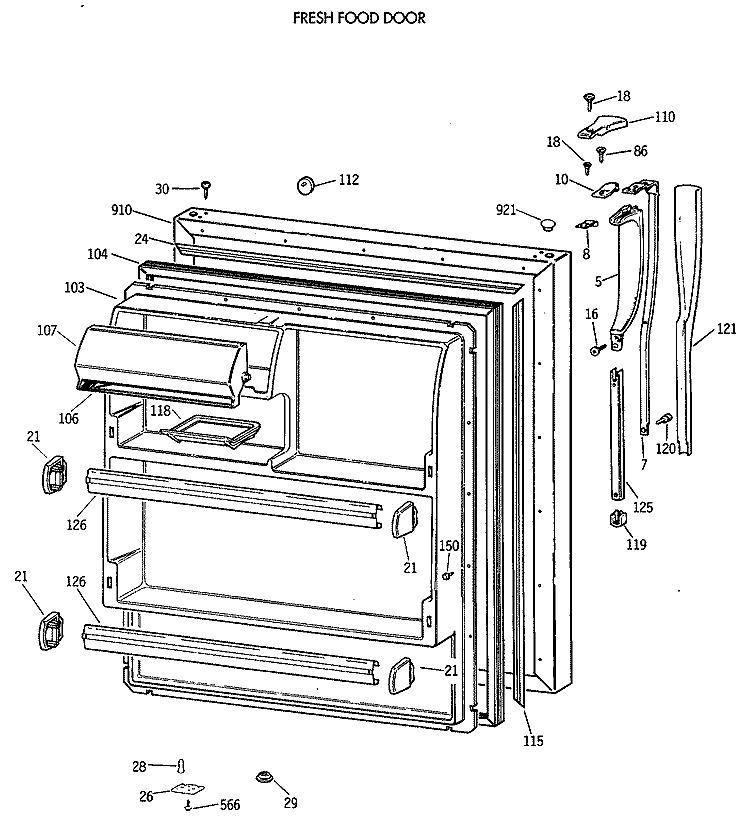 FRESH FOOD DOOR Diagram and Parts List for CTX18CIXBLWW  Hotpoint Refrigerator