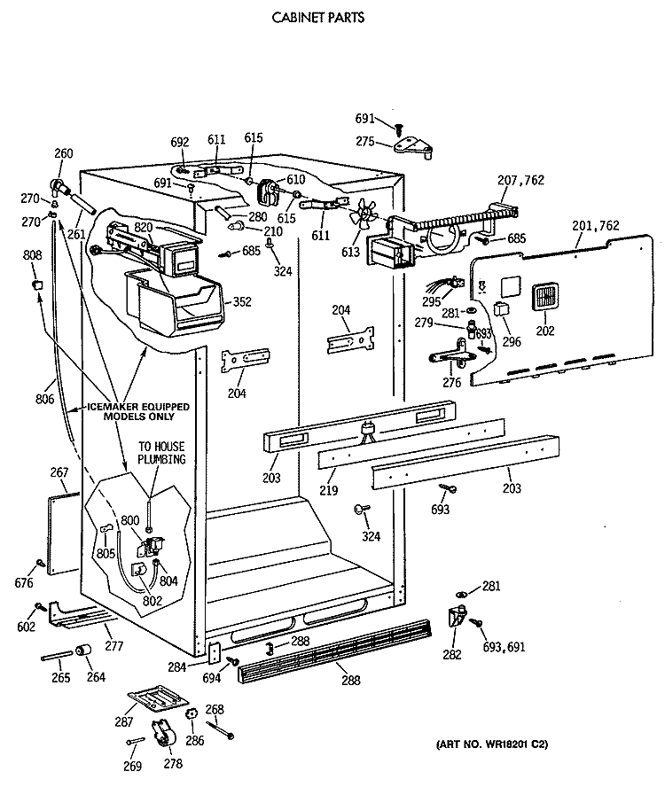 CABINET PARTS Diagram and Parts List for CTX18CIXBLWW  Hotpoint Refrigerator
