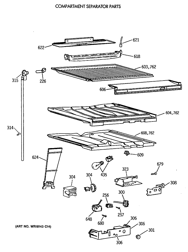COMPARTMENT SEPARATOR PARTS Diagram and Parts List for CTX18CIXBLWW  Hotpoint Refrigerator