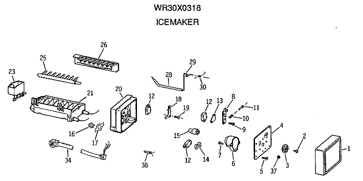 ICEMAKER Diagram and Parts List for CTX18CIXBLWW  Hotpoint Refrigerator