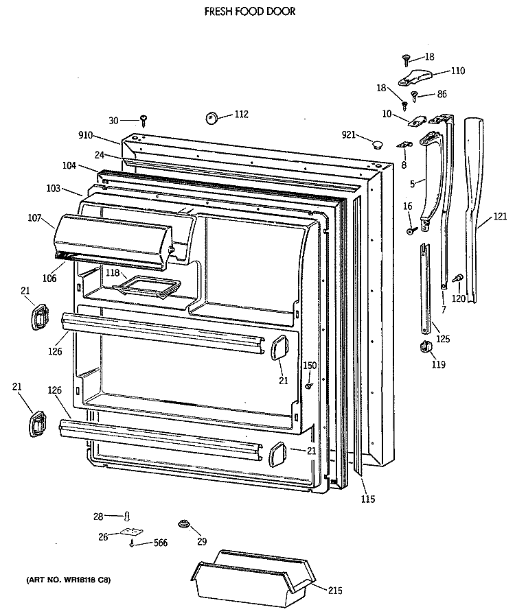FRESH FOOD DOOR Diagram and Parts List for CTX18GAXBRAA  Hotpoint Refrigerator