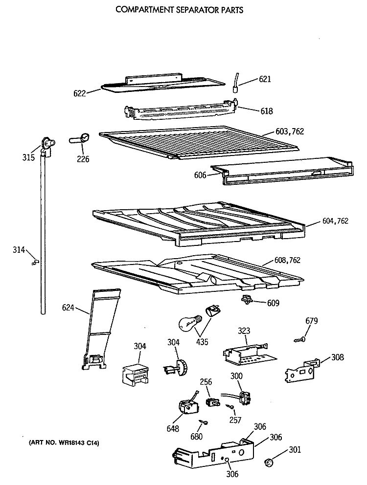 COMPARTMENT SEPARATOR PARTS Diagram and Parts List for CTX18GAXBRAA  Hotpoint Refrigerator