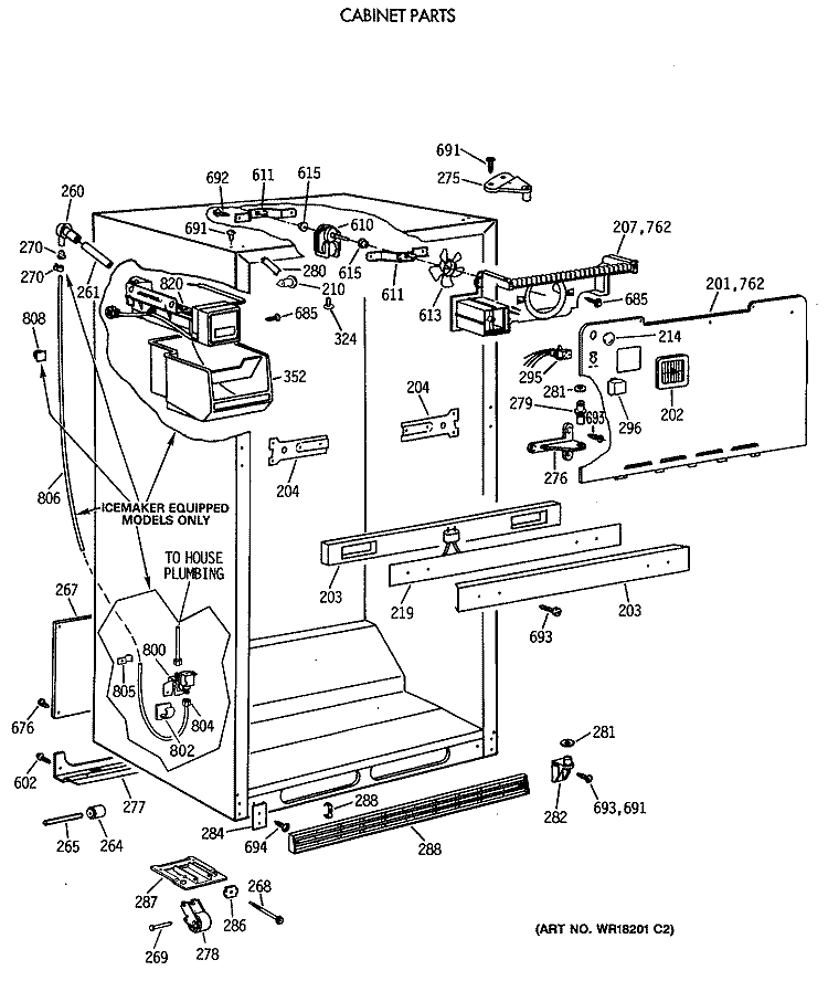 CABINET PARTS Diagram and Parts List for CTX21KAXBRWH  Hotpoint Refrigerator