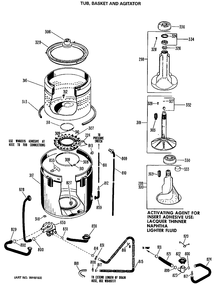 TUB, BASKET AND AGITATOR Diagram and Parts List for WRW5705KAL  General Electric Washer