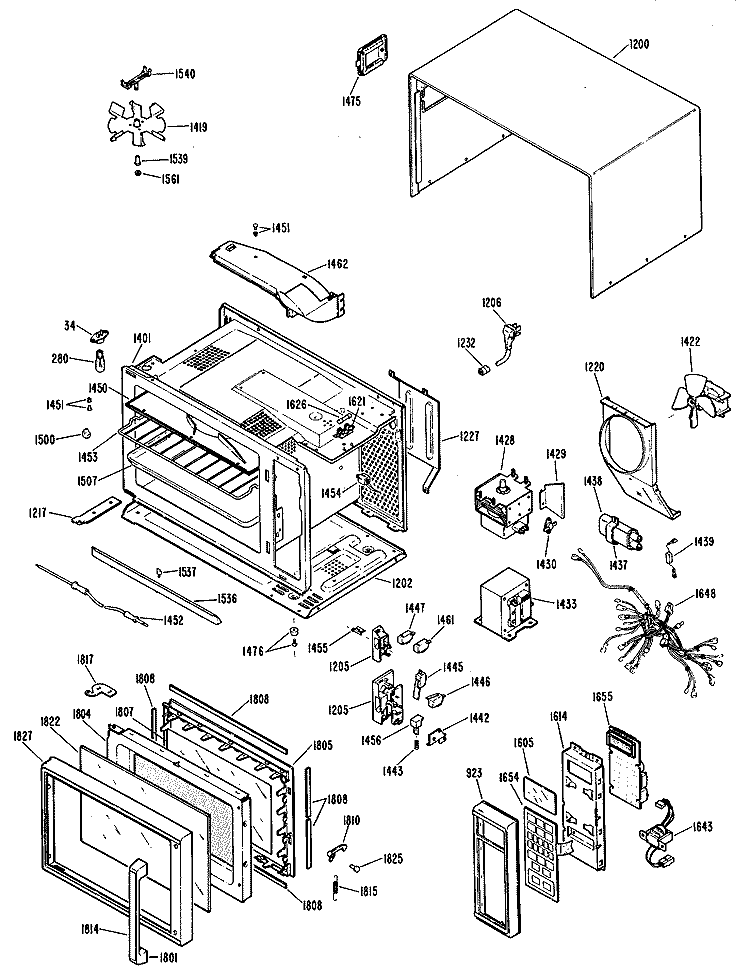 Section Diagram and Parts List for LE1032H02  General Electric Microwave