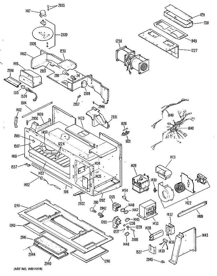 Section Diagram and Parts List for LVM150G01  General Electric Microwave