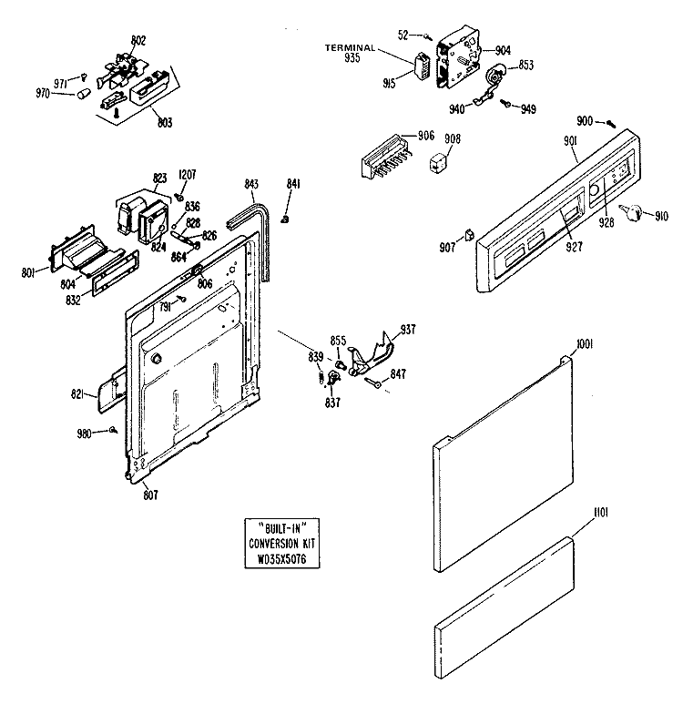 Section Diagram and Parts List for PDB462K-01  General Electric Dishwasher