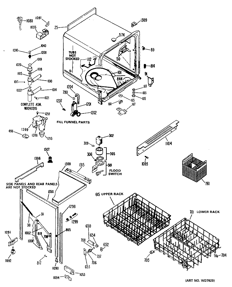 Section Diagram and Parts List for PDB462K-01  General Electric Dishwasher