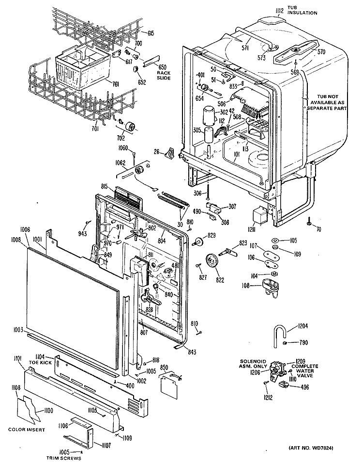 Section Diagram and Parts List for PSD2260K01  General Electric Dishwasher
