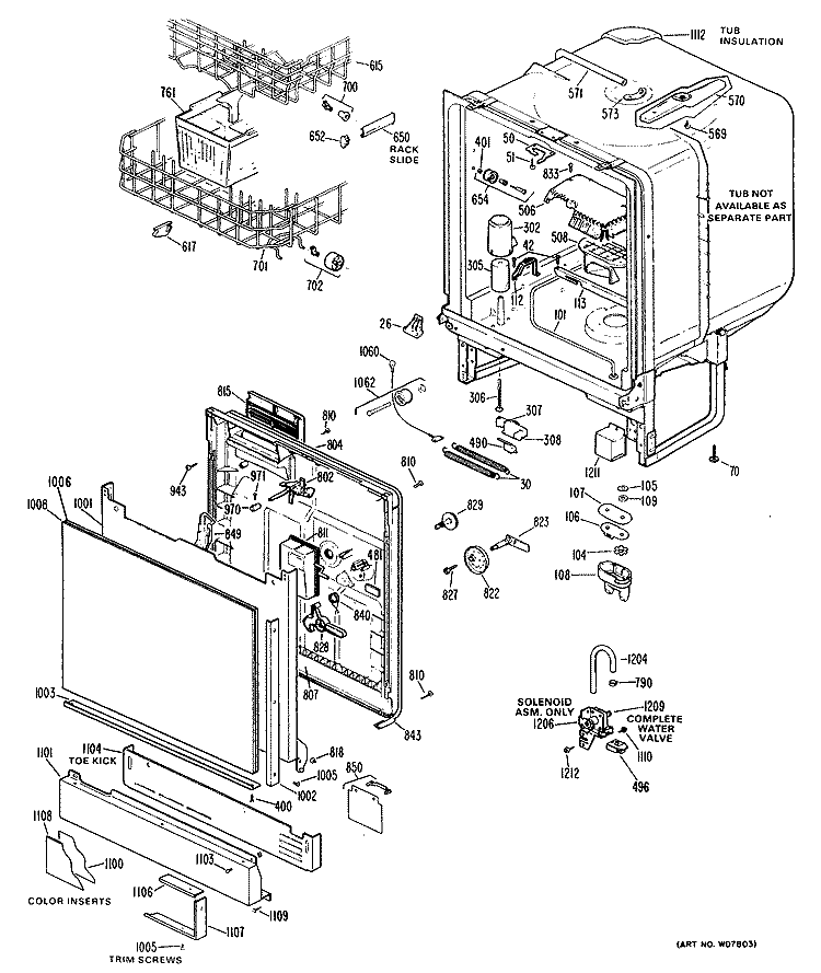 Section Diagram and Parts List for PSD1060K01  General Electric Dishwasher