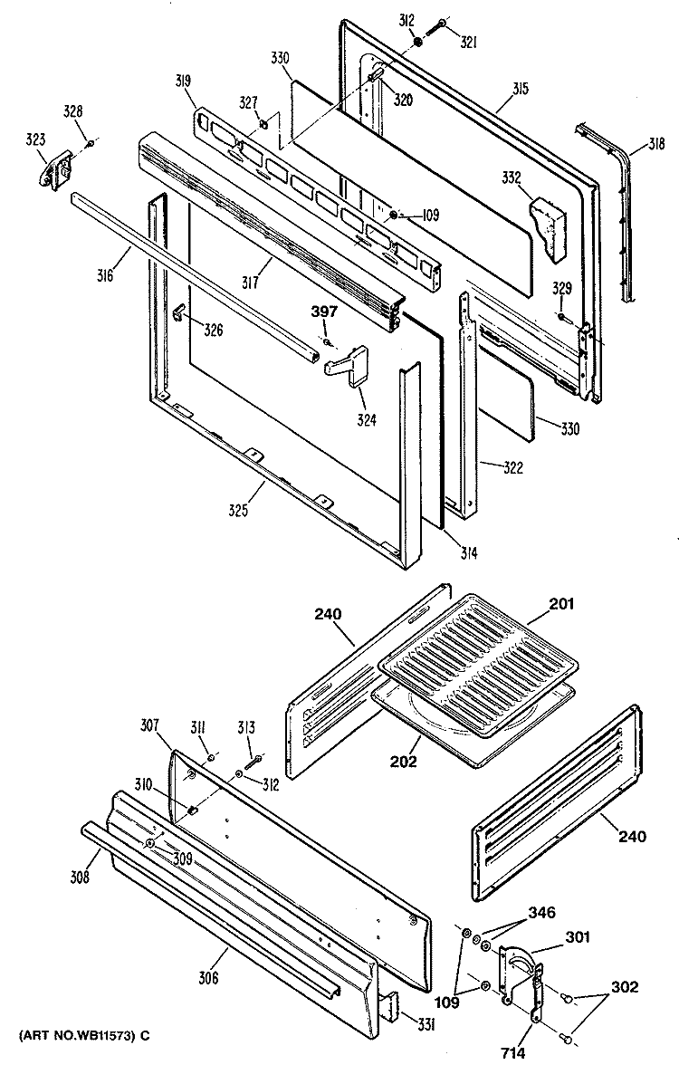 Section Diagram and Parts List for LGB116GPR1  General Electric Range
