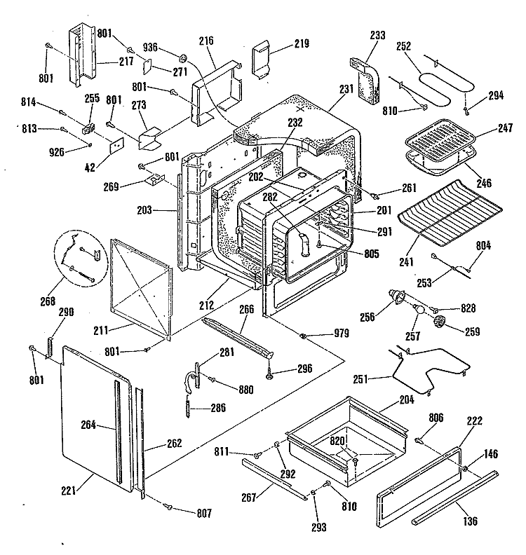 Section Diagram and Parts List for L3S340GL4  General Electric Range