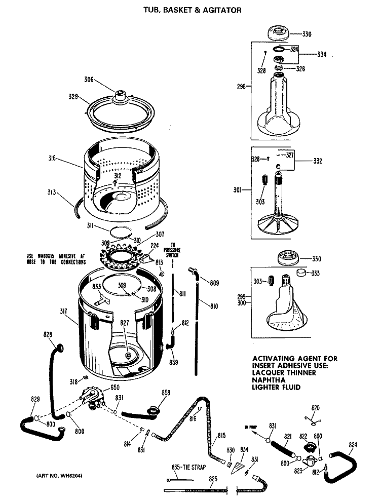 TUB, BASKET & AGITATOR Diagram and Parts List for WRW3705MAL  General Electric Washer