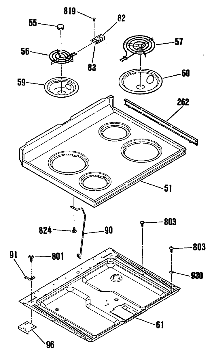 Section Diagram and Parts List for L3B345GL2  General Electric Range