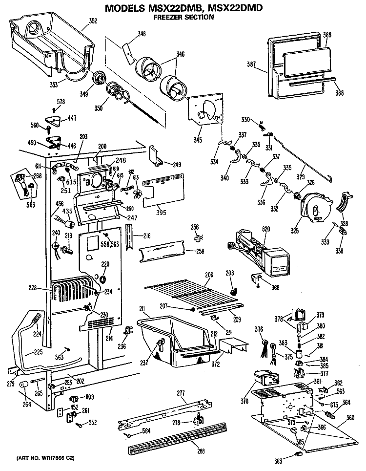 FREEZER SECTION Diagram and Parts List for MSX22DMB  General Electric Refrigerator