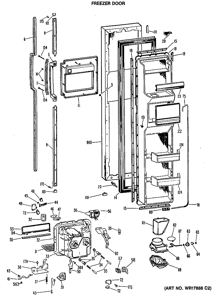 FREEZER DOOR Diagram and Parts List for MSX27HRAWH  General Electric Refrigerator