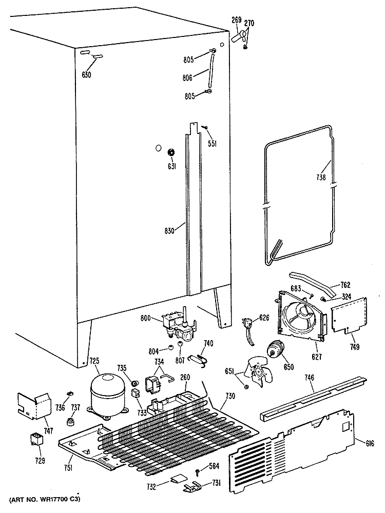 Section Diagram and Parts List for MSX27HRAWH  General Electric Refrigerator