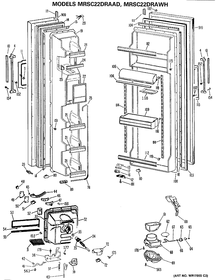 Section Diagram and Parts List for MRSC22DRAAD  General Electric Refrigerator