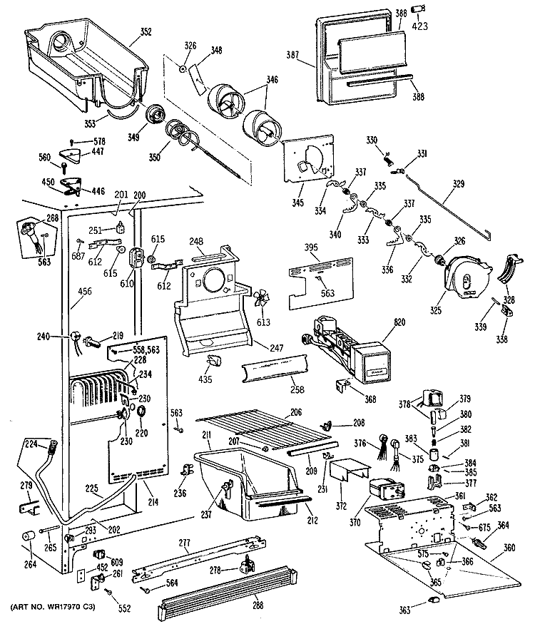Section Diagram and Parts List for MRSC22DRAAD  General Electric Refrigerator
