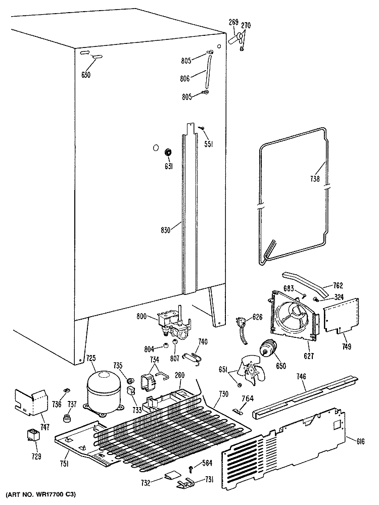 Section Diagram and Parts List for MRSC22DRAAD  General Electric Refrigerator