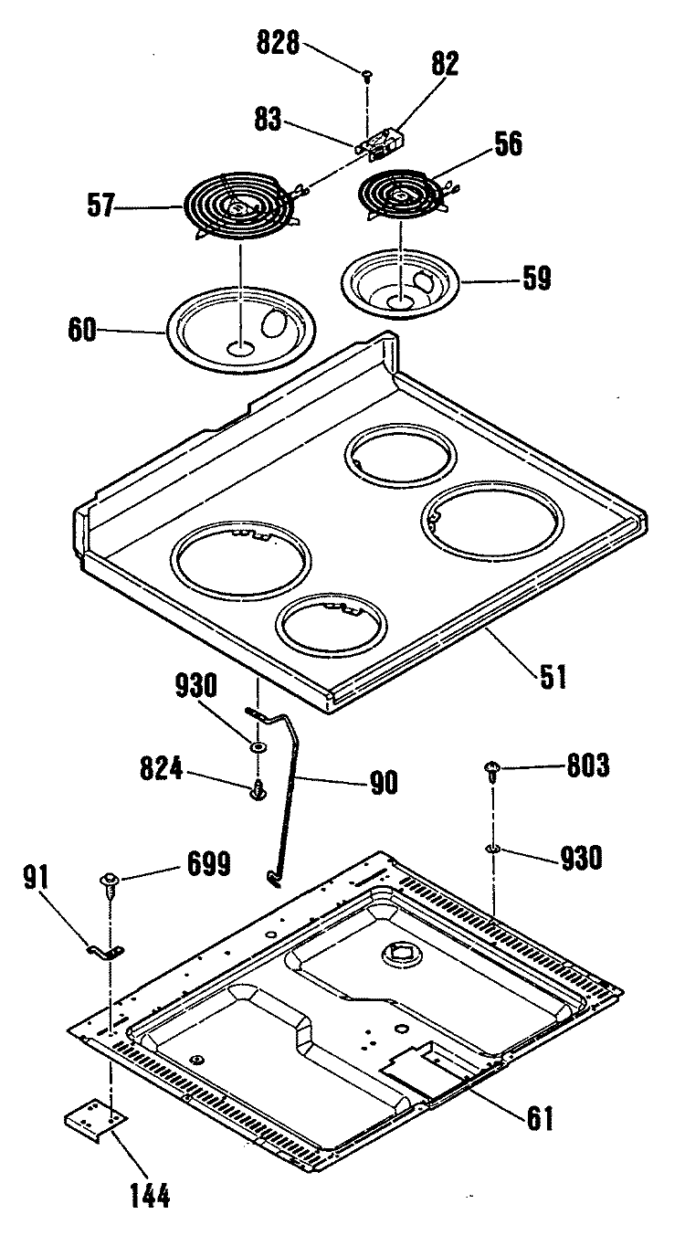 Section Diagram and Parts List for LEB326GT1WH  General Electric Range