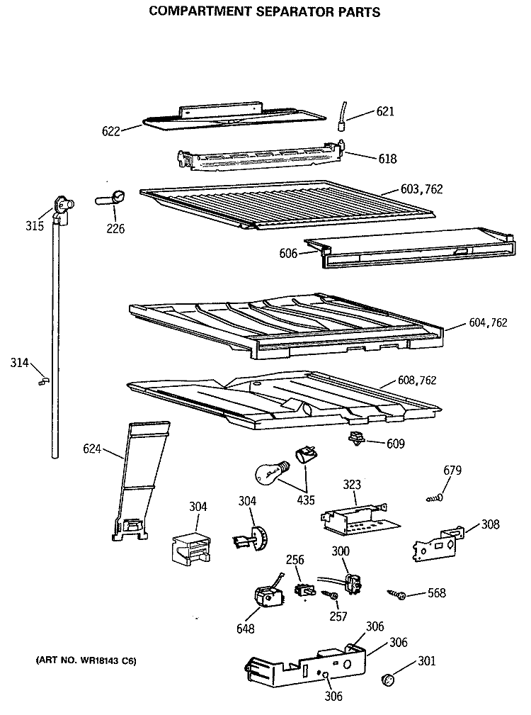 COMPARTMENT SEPARATOR PRATS Diagram and Parts List for MTX18GASQRAD  General Electric Refrigerator