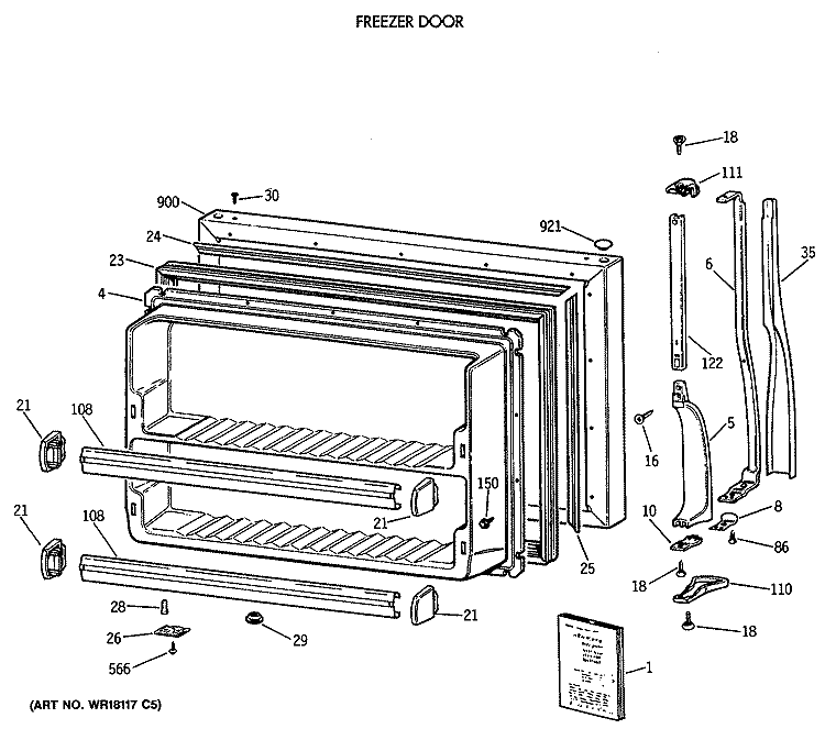 FREEZER DOOR Diagram and Parts List for MTX21GASSRWW  General Electric Refrigerator