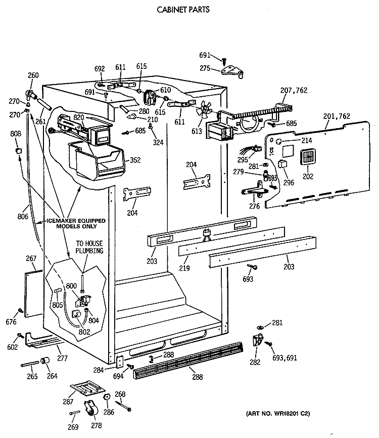 CABINET PARTS Diagram and Parts List for MTX21GASSRWW  General Electric Refrigerator