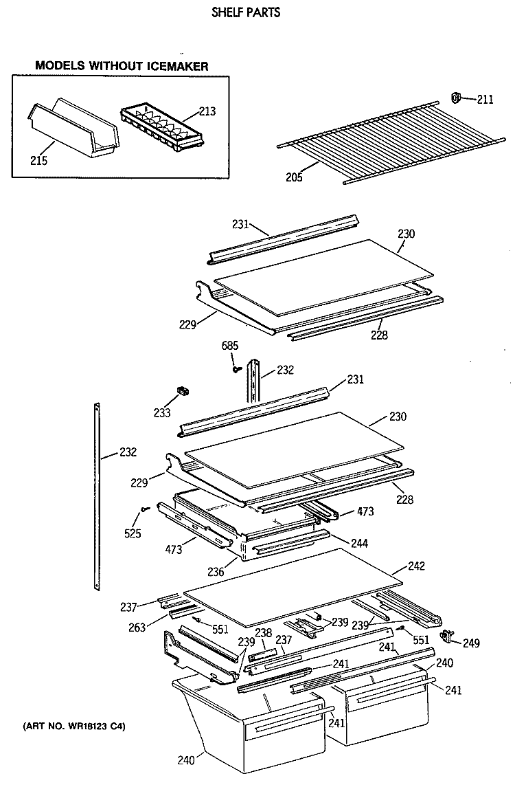 SHELF PARTS Diagram and Parts List for MTX21GASSRWW  General Electric Refrigerator