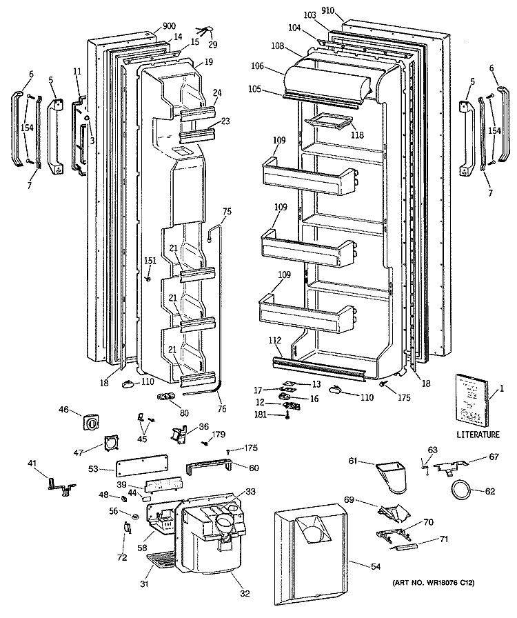 Section Diagram and Parts List for MSG20GWTCWH  General Electric Refrigerator