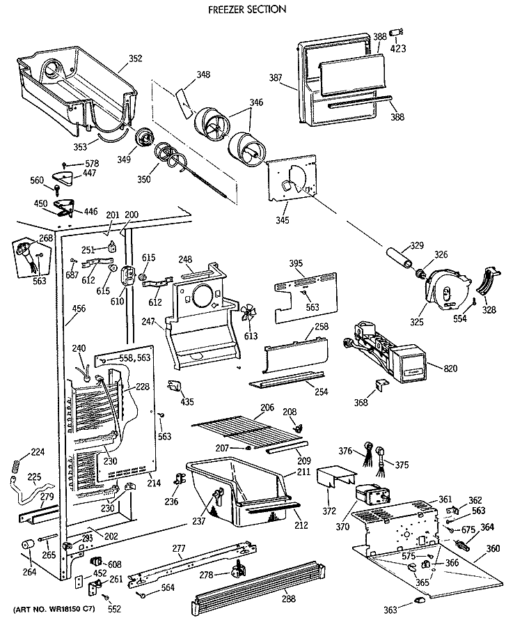 FREEZER SECTION Diagram and Parts List for MSG20GWTCWH  General Electric Refrigerator