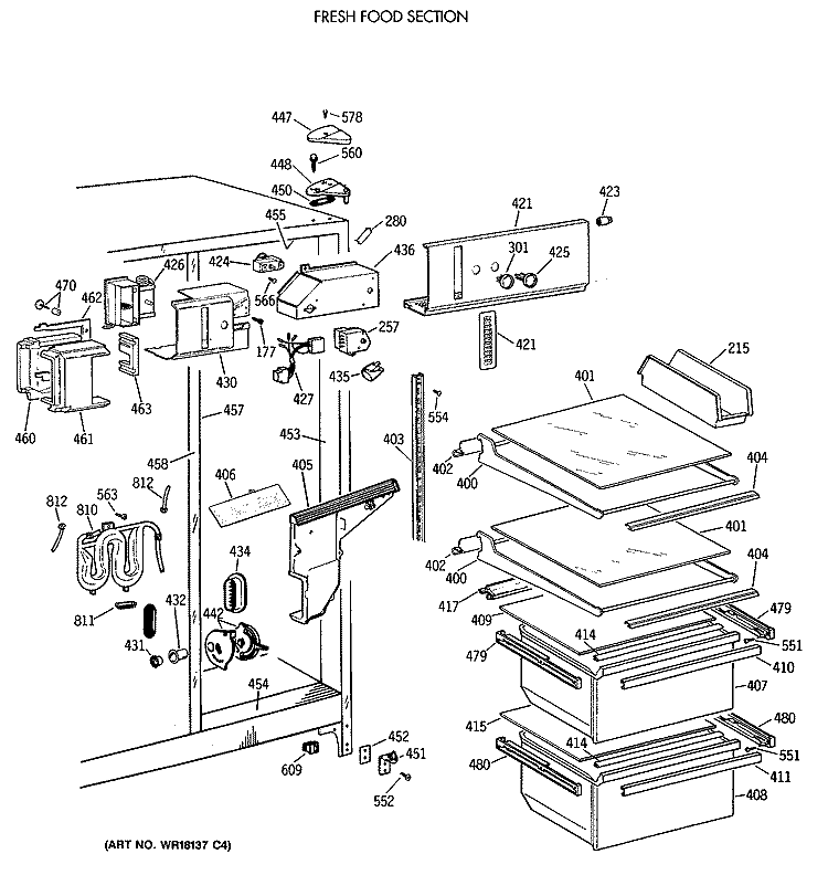 FRESH FOOD SECTION Diagram and Parts List for MSG20GWTCWH  General Electric Refrigerator