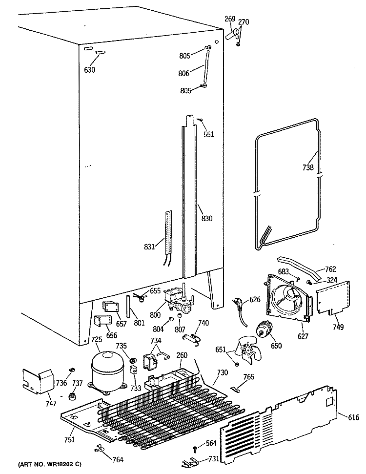 Section Diagram and Parts List for MSG20GWTCWH  General Electric Refrigerator