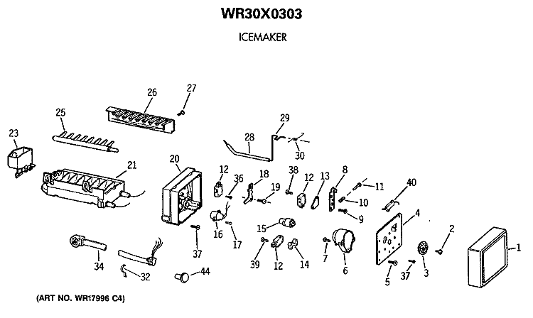 WR30X0303 Diagram and Parts List for MSG20GWTCWH  General Electric Refrigerator