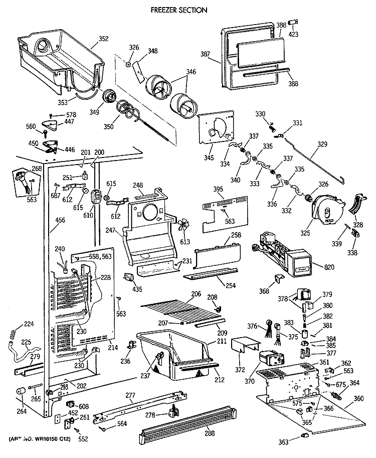 FREEZER SECTION Diagram and Parts List for MSG22GRTCWW  General Electric Refrigerator