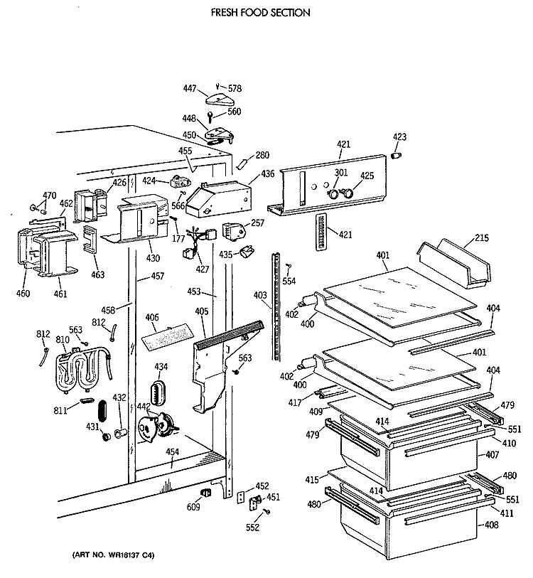 FRESH FOOD SECTION Diagram and Parts List for MSG22GRTCWW  General Electric Refrigerator