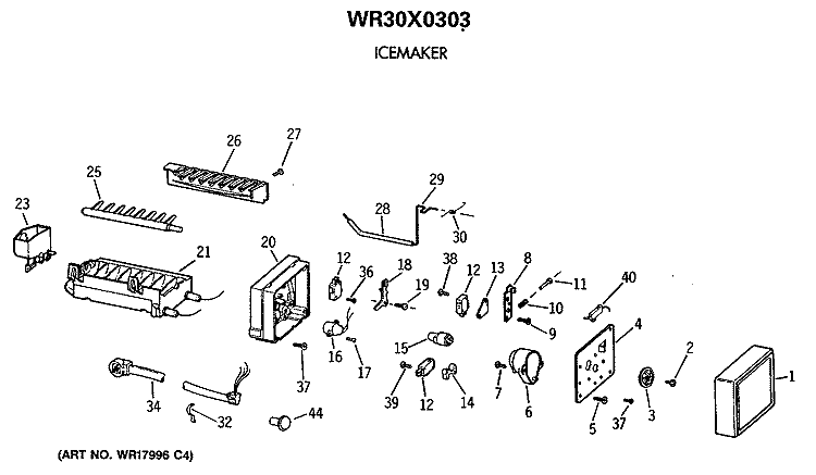 WR30X0303 Diagram and Parts List for MSG22GRTCWW  General Electric Refrigerator