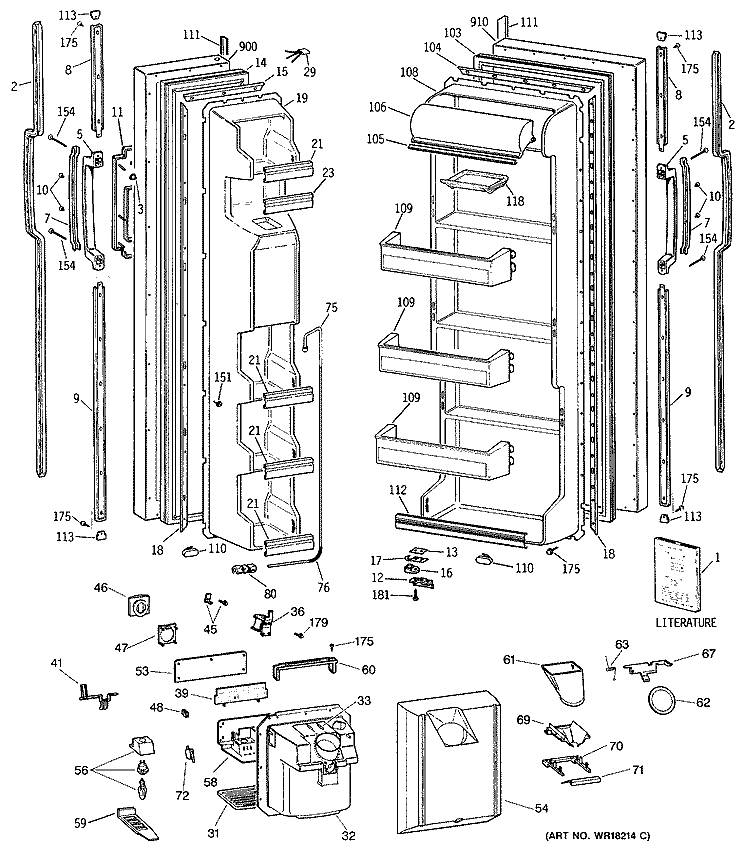 Section Diagram and Parts List for MSG24GRTCWH  General Electric Refrigerator