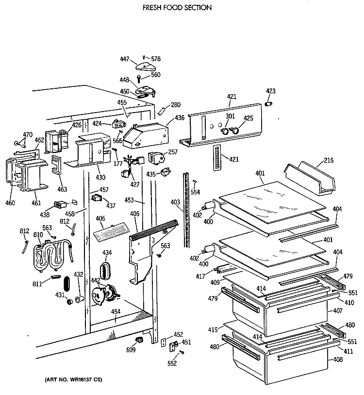 FRESH FOOD SECTION Diagram and Parts List for MSG24GRTCWH  General Electric Refrigerator