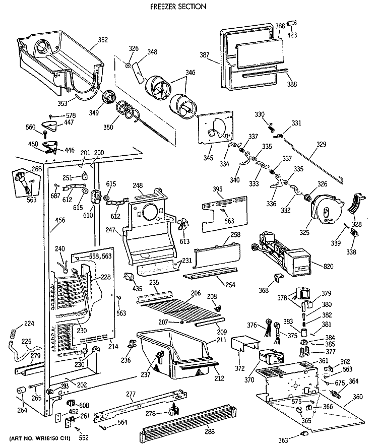FREEZER SECTION Diagram and Parts List for MSG27DHTCWH  General Electric Refrigerator