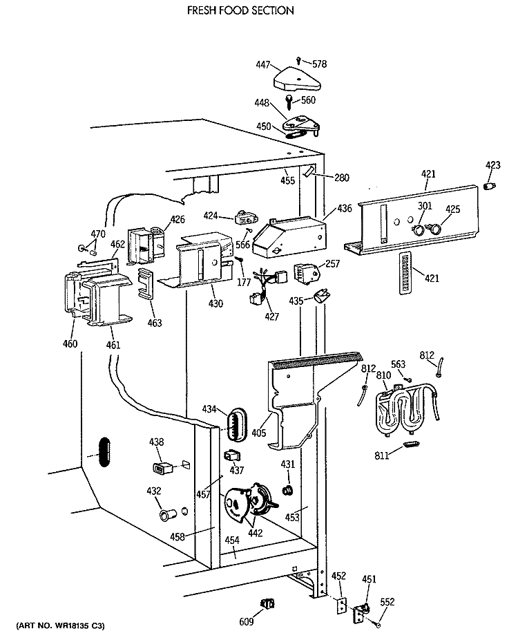FRESH FOOD SECTION Diagram and Parts List for MSG27DHTCWH  General Electric Refrigerator