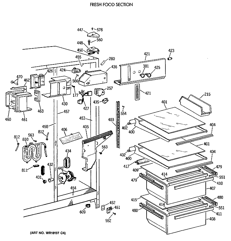 FRESH FOOD SECTION Diagram and Parts List for MSK22GRTCAD  General Electric Refrigerator