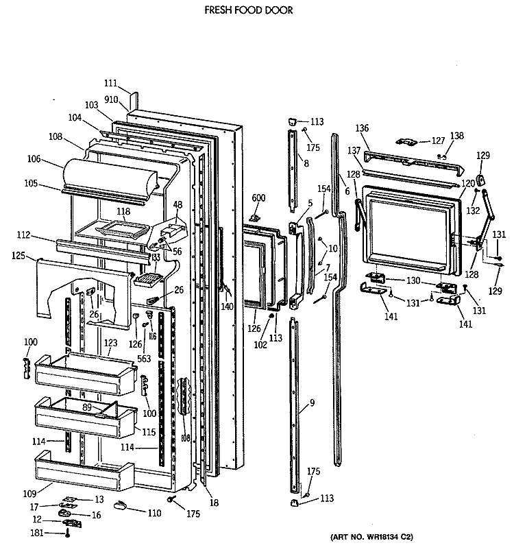 FRESH FOOD DOOR Diagram and Parts List for MSK27DHTCWH  General Electric Refrigerator