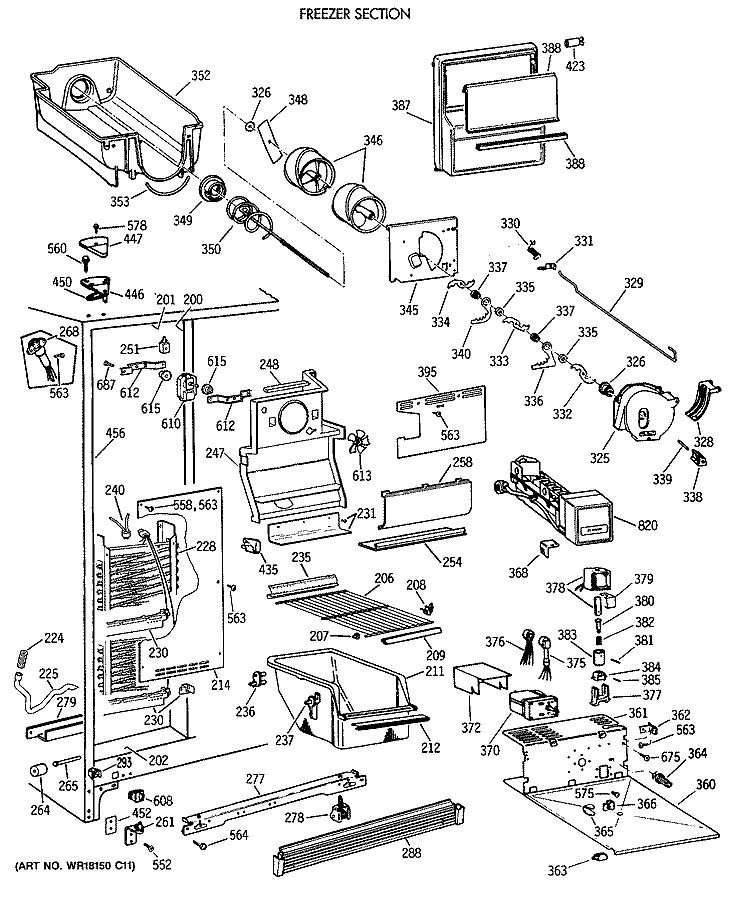 FREEZER SECTION Diagram and Parts List for MSK27DHTCWH  General Electric Refrigerator