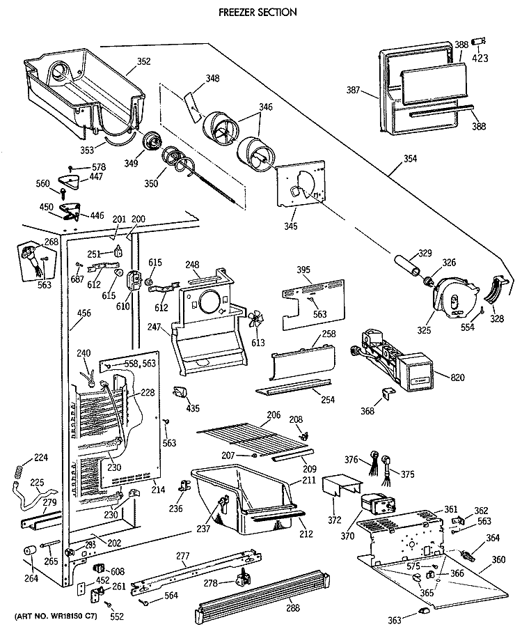 FREEZER SECTION Diagram and Parts List for MSG20GWVAWH  General Electric Refrigerator