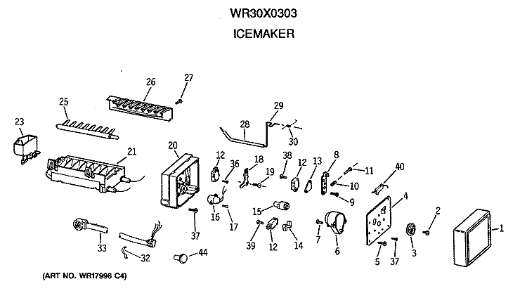 ICEMAKER Diagram and Parts List for MSG20GWVAWH  General Electric Refrigerator