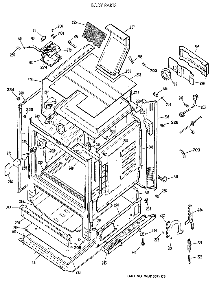 BODY PARTS Diagram and Parts List for LGB336GET2WH  General Electric Range