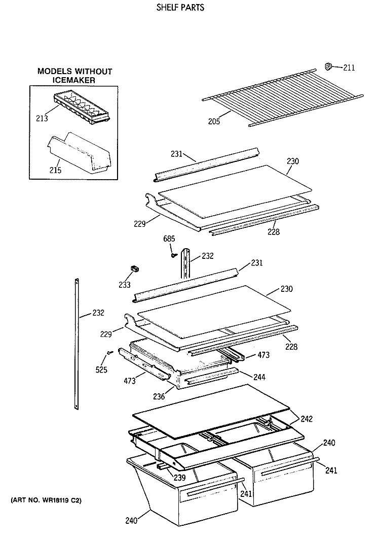 SHELF PARTS Diagram and Parts List for MTX18GISWRWH  General Electric Refrigerator