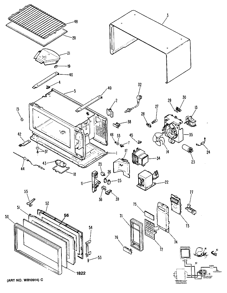 Section Diagram and Parts List for JEM7G01  General Electric Microwave