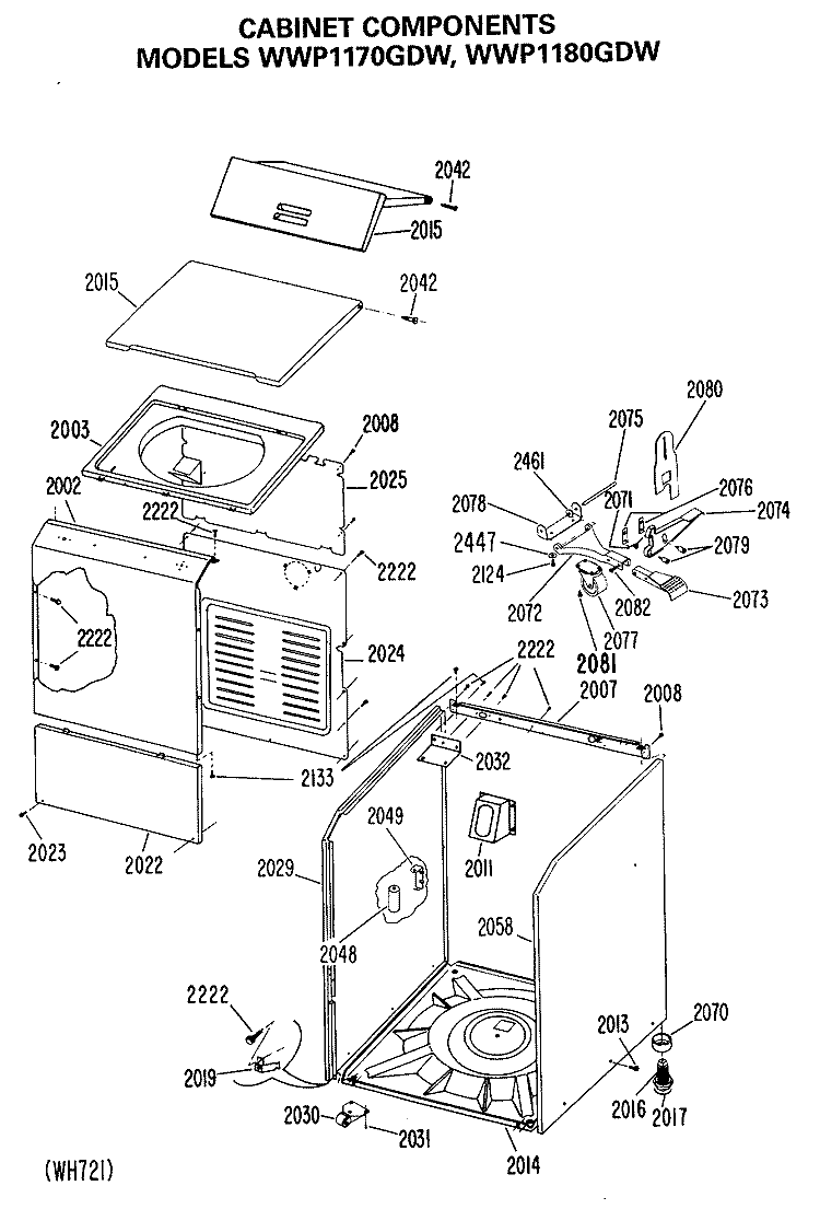 CABINET COMPONENTS Diagram and Parts List for WWP1180GDW  General Electric Washer